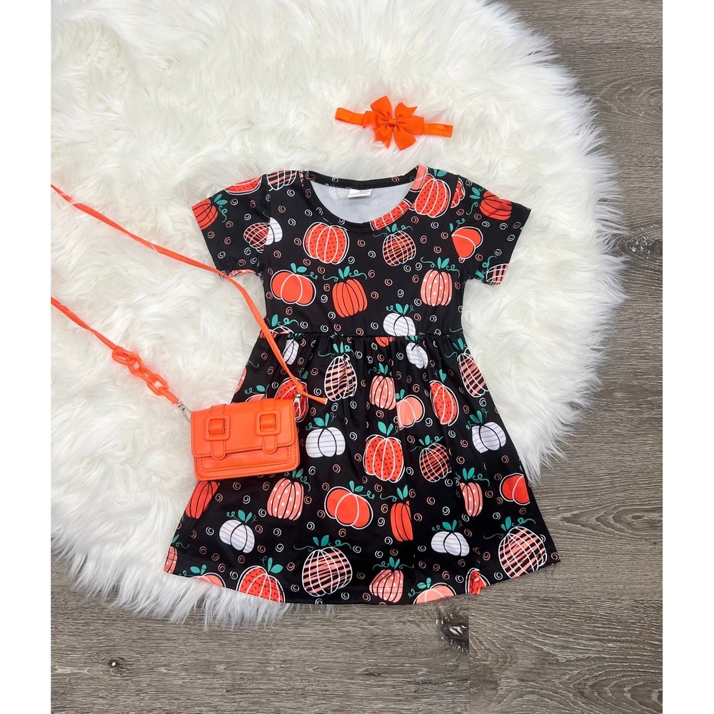 Halloween Pumpkin Girls Boutique‎ Holiday Fall Short Sleeve Dress Size 5/6T
